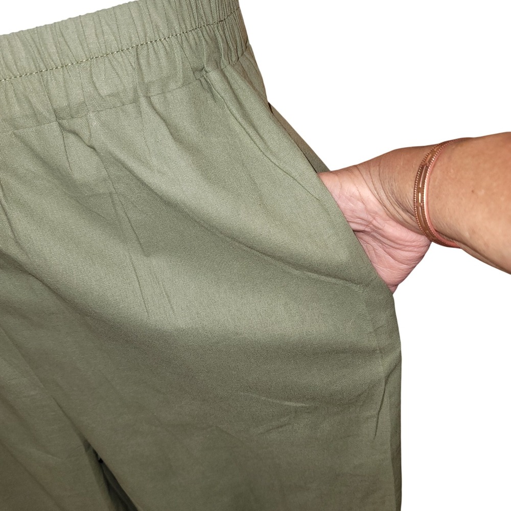 Chic 100%‎ Cotton 2Pc Button-Up Shirt Elastic Waist Pants Sage Boho Resort 2XL - Picture 7 of 10